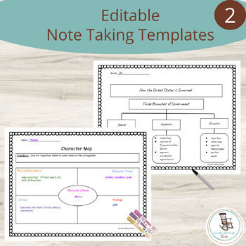Preview of Note-Taking Journal Templates, Editable Graphic Organizers Worksheets