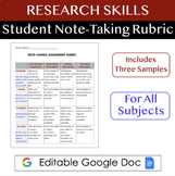 Note-Taking Rubric & Student Samples| Research Skills for 