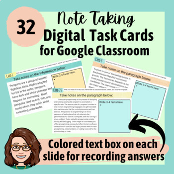 Preview of Note Taking Task Cards for Google Classroom