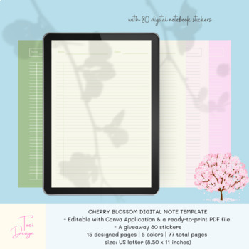 Preview of Note Taking Template, in Cherry Blossom Theme