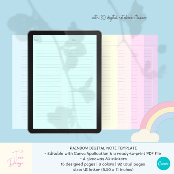 Preview of Note Taking Template, in Pastel Rainbow Tone
