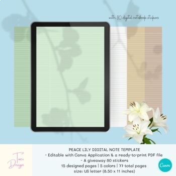 Preview of Note Taking Template, in Peace Lily Theme