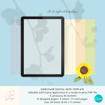 Preview of Note Taking Template, in Sunflower Theme