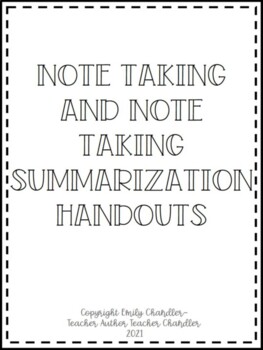 Preview of Note Taking and Note Taking Summarization Handout and Graphic Organizer