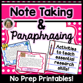 Note Taking and Paraphrasing - Research Skills