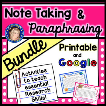 Preview of Note Taking and Paraphrasing - Digital and Printable Bundle