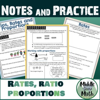 Preview of Ratios, Proportions, Rates- Notes- scaffolded template Notes and worksheet
