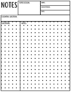 Preview of Note Template in AVID Style, Cornell Style (2 Column) w/ Dotted Background