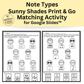 Preview of Note Type Sunny Shades Matching Activity for Google Slides™️