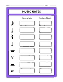 Note Value Identification Worksheet- Eighth-Whole Notes an