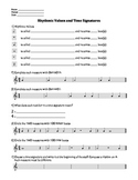 Note Value and Time Signature Music Quiz, Test, or Worksheet
