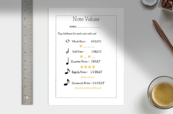 Preview of Note Values Worksheet - Beginner Music Theory
