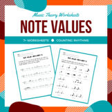 Note Values & Counting Music Theory Worksheets for Middle/