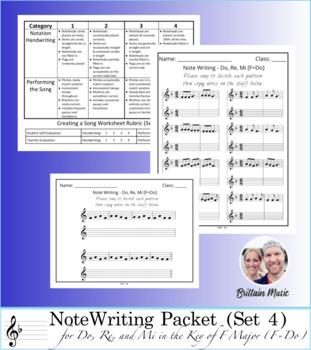 Preview of Note Writing Packet (Set 4)  + Do, Re, Mi in the Key of F - Rubric & Printables