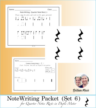 Preview of Note Writing Packet (Set 6) Quarter Note Rest + Rubric and Printables