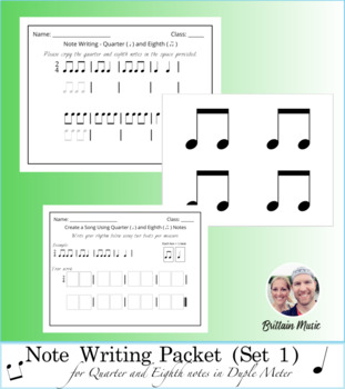 Preview of Note Writing Packet (Set 1) Quarter & Eighth Notes + Rubric & Printables