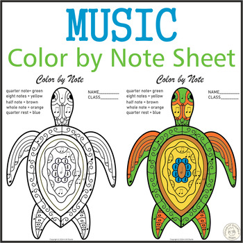 Preview of Music Color by Note Sheet | Turtle Mandala Style | Music Coloring Sub Plan