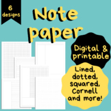 Note papers (6 designs) l Digital & Printable (distance learning)