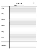 Note sheet, 5Ws and H, note taking, cornell notes template