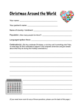 Preview of Note-taking form for "Christmas Around the World" project