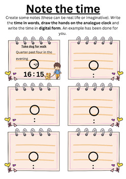 Preview of Note the Time - Time Activity Worksheet - Digital | Words | Analogue |
