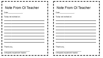 Preview of Note to Parents/Teachers from Orthopedic Impairment Teacher