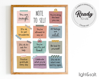 Preview of Note to self poster, Self-care, Mental health poster, Therapist office decor