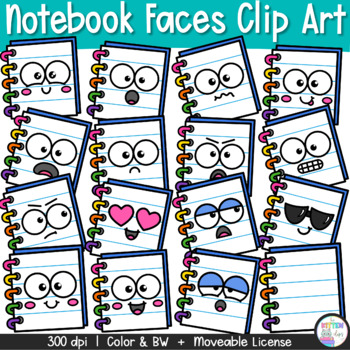 Preview of Notebook Faces Clipart | Back to School Emotions Emoji Clip Art