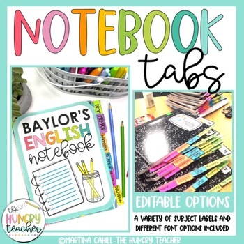 Preview of Notebook Tabs to Glue into Notebooks for Student Organization for Back to School