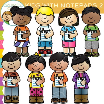 Preview of School Kids with Notepads Clip Art - Set Two