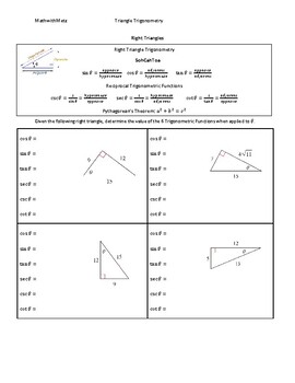 Preview of Notes Packet - Triangle Trigonometry (Algebra 2)