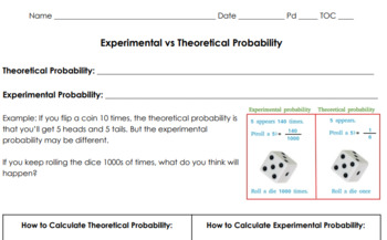 Preview of Notes: Experimental vs Theoretical Probability (with key)