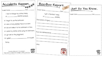 Preview of Notes For Parents - Potty Accidents, Boo-Boo Report + BONUS