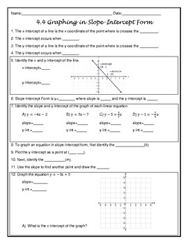 Notes - Graphing in Slope-Intercept Form y=mx+b by MathwithCress