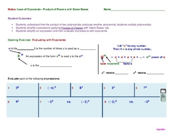 Preview of Laws of Exponents: Product of Powers - Interactive Guided Notes