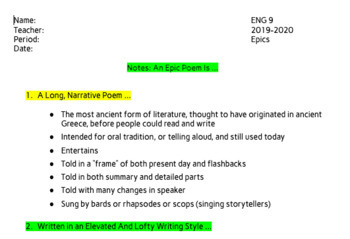 Preview of Notes: Mythology- The Odyssey- An Epic Poem Is ... (EDITABLE)