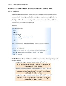 Preview of Notes: Polynomial Operations (+/-/x)