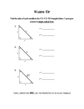 Geometry Notes Pythagorean Thm Special Right Triangles 30 60 90 Triangles