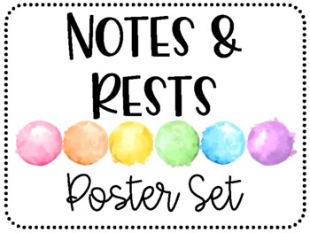 Preview of Notes & Rests Poster Set - Watercolor Rainbow