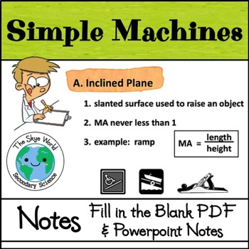 Preview of Notes - Simple Machines - PowerPoint with Foldable fill in the blank PDF