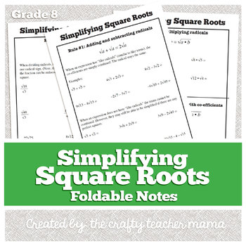 Preview of Notes: Simplifying Square Roots (Radicals) | Notes & Practice Foldable