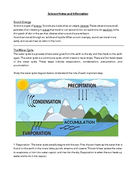 Preview of Science Notes: Water Cycle, Oviparous vs. Viviparous, Crystal, Soil, Fossils