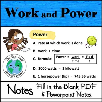 Preview of Notes - Work and Power - Powerpoint with Foldable Fill in the Blank PDF