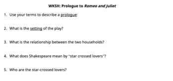 Preview of Notes Worksheet: SG Prologue to Romeo and Juliet (EDITABLE)