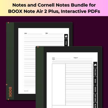 Preview of Notes and Cornell Notes Bundle for BOOX Note Air 2 Plus, Interactive PDFs