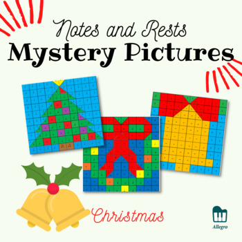 Preview of Notes and Rests - Mystery Pictures- Christmas coloring pages