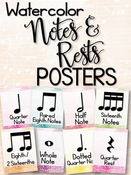 Preview of Notes and Rests Posters (Watercolor)