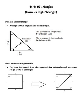 Preview of Notes on 45-45-90 Triangles