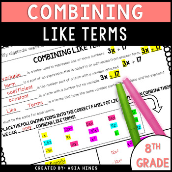 Preview of Combining Like Terms - Distributive Property Guided Notes - Practice Worksheets