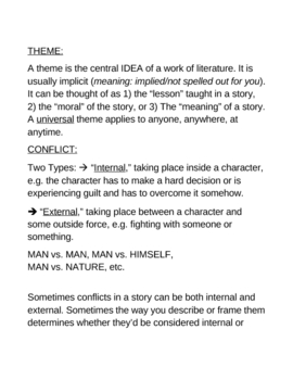 Preview of Notes on Narrator, (Point of View) Conflict, and Theme